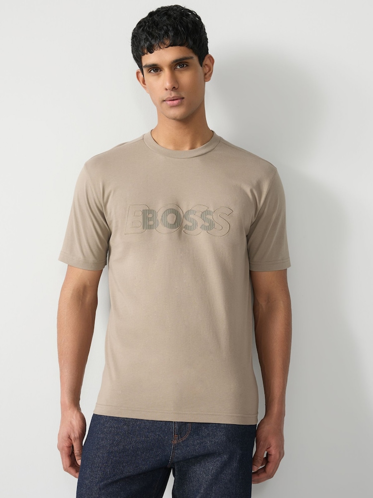 Бежевий - Футболки BOSS Double Logo Graphic 100% Cotton Jersey - Image 1 of 4
