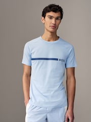 BOSS Blue Slim Fit Logo Print 100% Cotton T-Shirt - Image 1 of 4