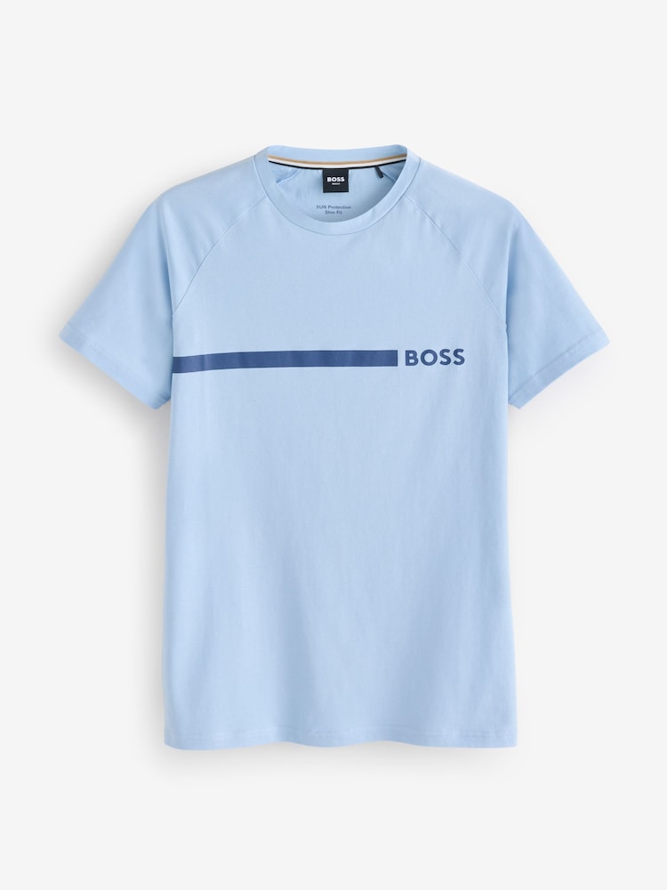 BOSS Blue Slim Fit Logo Print 100% Cotton T-Shirt - Image 4 of 4