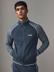 BOSS Blue Contrast Piping Cotton Zip-Up Jacket - Image 1 of 5