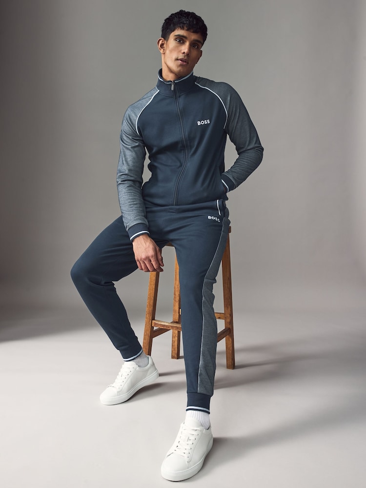 BOSS Blue Contrast Piping Cotton Zip-Up Jacket - Image 2 of 5