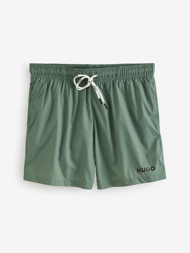 HUGO Green Logo Print Fully Lined Swim Shorts - Image 1 of 1
