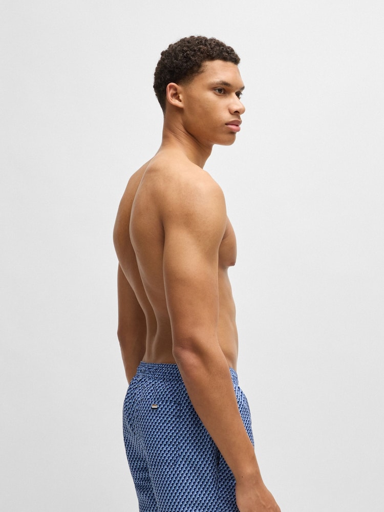 BOSS Blue Seasonal Pattern Logo Label Swim Shorts - Image 2 of 4 BOSS Blue Seasonal Pattern Logo Label Swim Shorts - Image 2 of 4