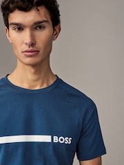 Modra/bela - BOSS majica s kratkimi rokavi iz 100% bombaža ozkega kroja s potiskom logotipa - Slika 3 iz 4