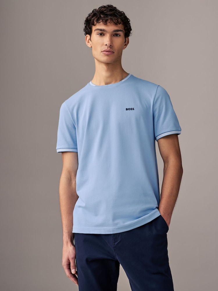 Tummansininen - BOSS Taul Raita Cotton Pique T-paita - Kuva 1 / 4