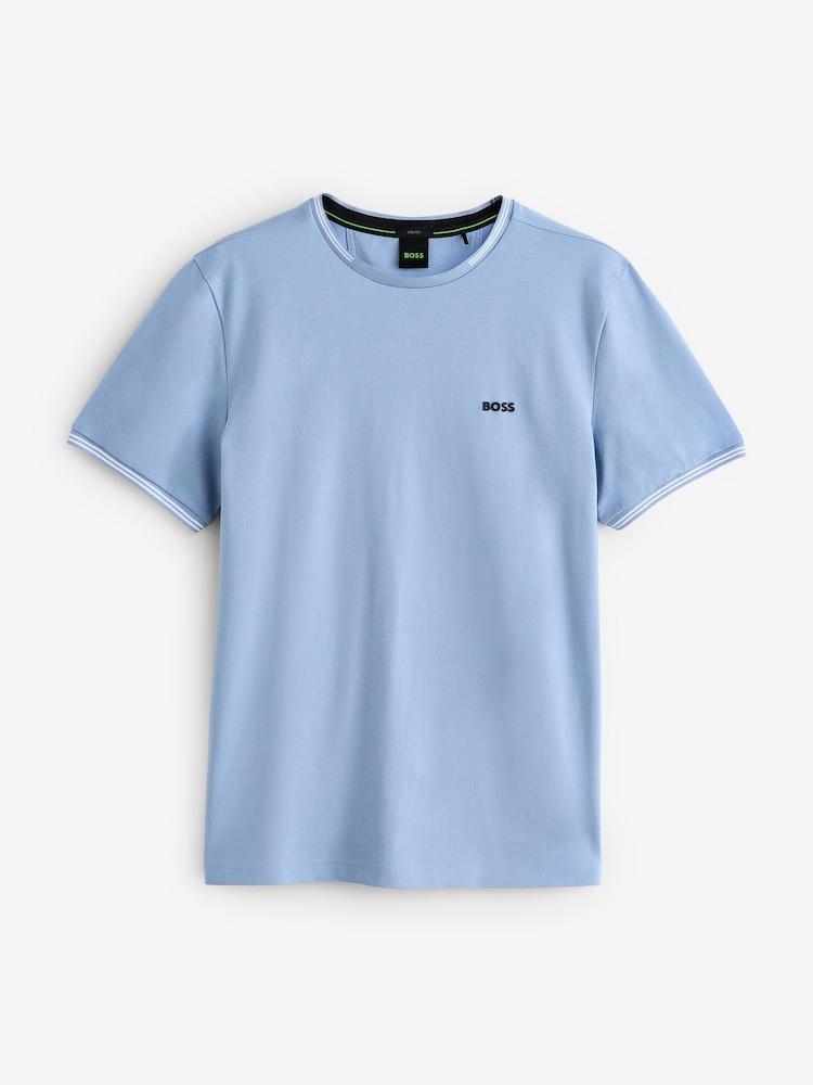 Tummansininen - BOSS Taul Raita Cotton Pique T-paita - Kuva 4 / 4