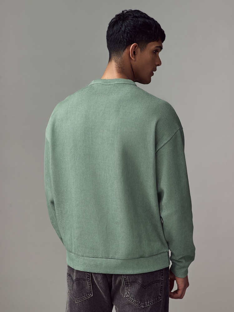 HUGO Green Stacked Smoke Logo Print Ribbed Cotton Sweatshirt - Image 2 of 4