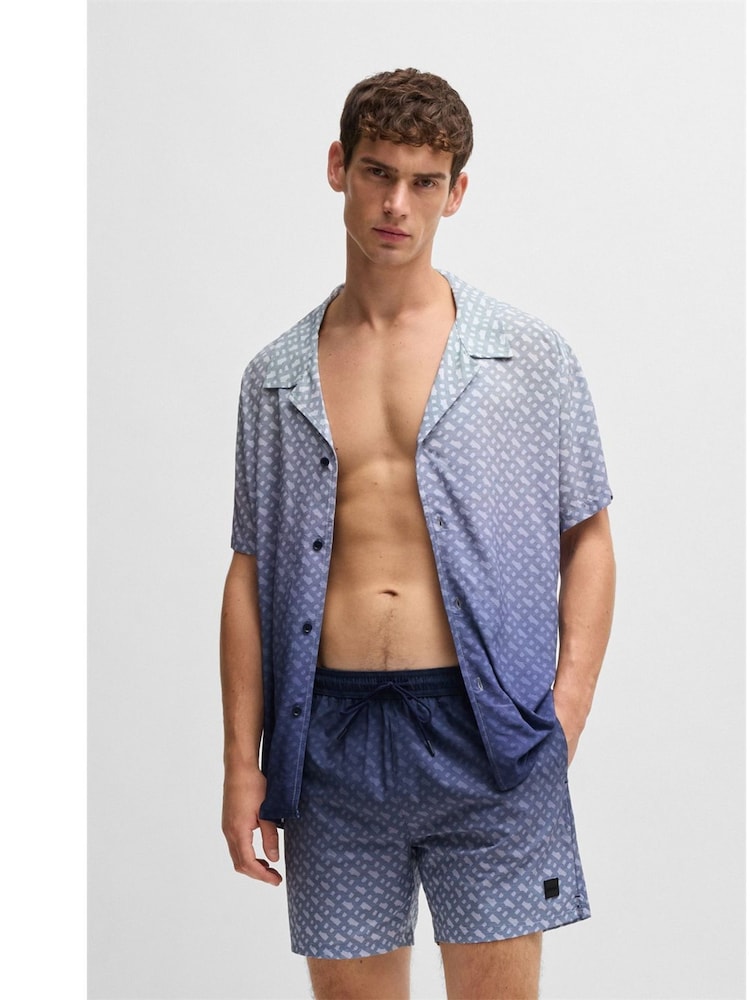 BOSS Blue Regular Fit Monogram Print Shirt - Image 1 of 3