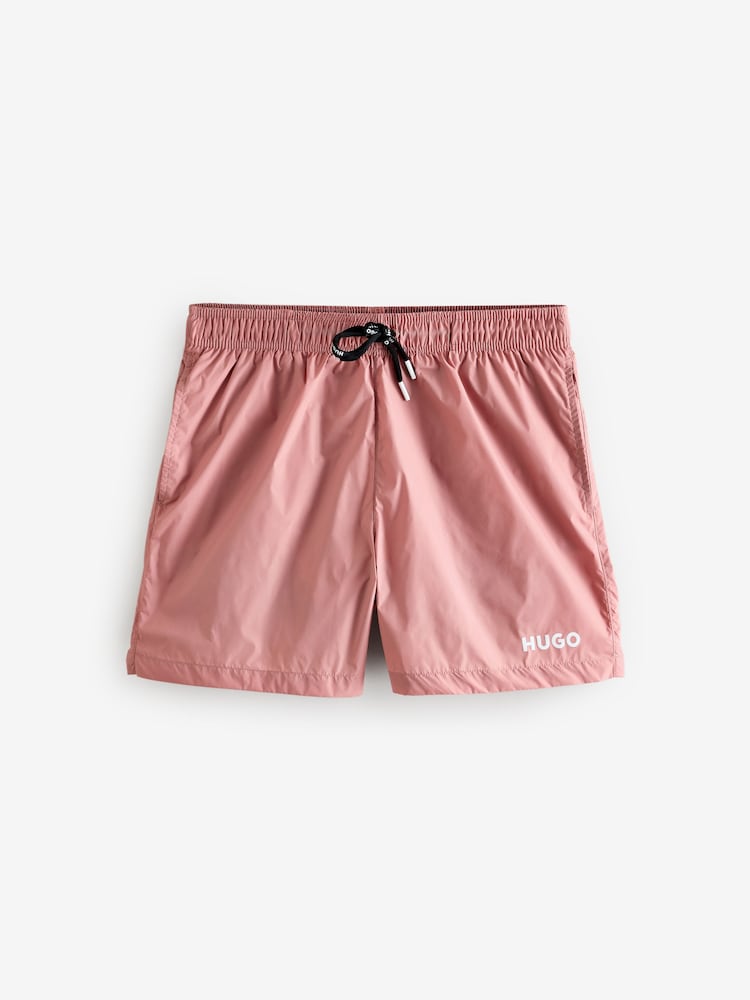 HUGO Pink Logo Print Fully Lined Swim Shorts - Image 1 of 4