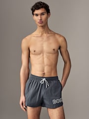 BOSS Grey Mooneye Logo Swim Shorts - Image 1 of 4