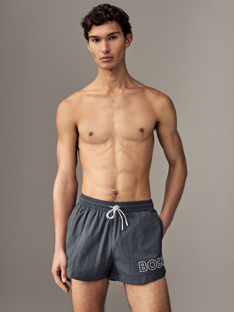 BOSS Grey Mooneye Logo Swim Shorts - Image 1 of 4