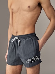 BOSS Grey Mooneye Logo Swim Shorts - Image 3 of 4