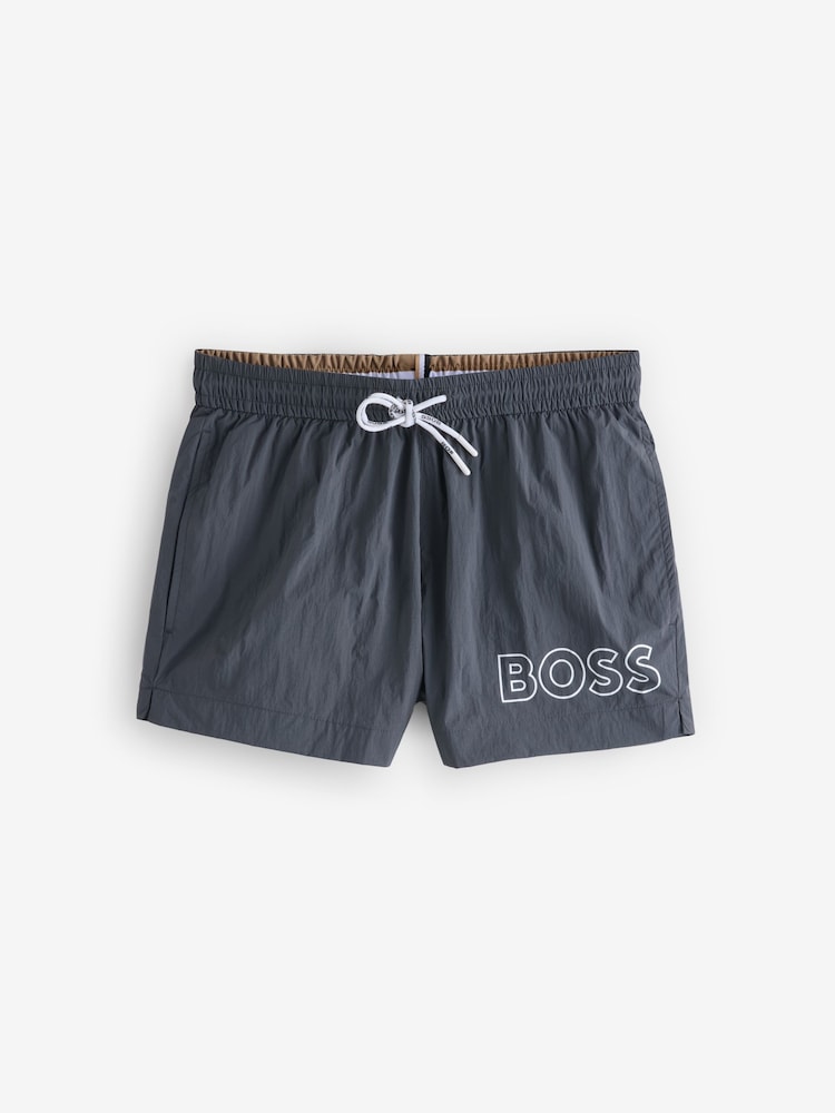 BOSS Grey Mooneye Logo Swim Shorts - Image 4 of 4