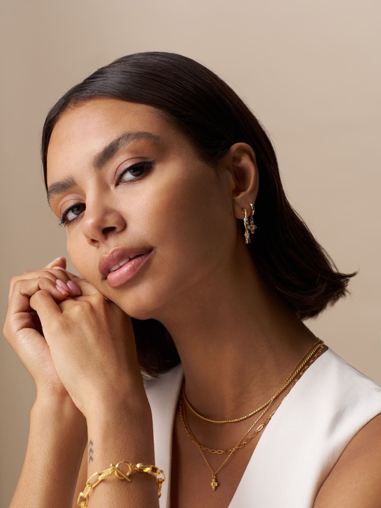 Orelia London Gold Tone Woven Twist & Cross Mid-Size Hoop Earrings - Image 3 of 3