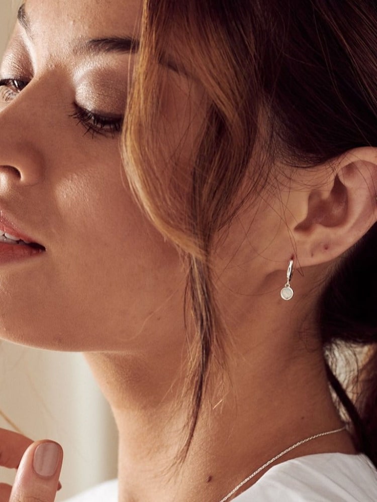 Orelia London Opal Swarovski Crystals Drop Huggie Hoop Earrings - Image 2 of 2