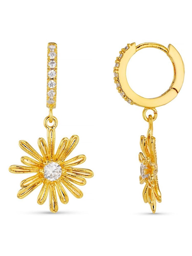 Orelia London Gold Tone Crystal Daisy Pave Huggie Hoop Earrings - Image 1 of 3 Orelia London Gold Tone Crystal Daisy Pave Huggie Hoop Earrings - Image 1 of 3