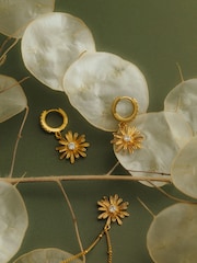 Orelia London Gold Tone Crystal Daisy Pave Huggie Hoop Earrings - Image 2 of 3