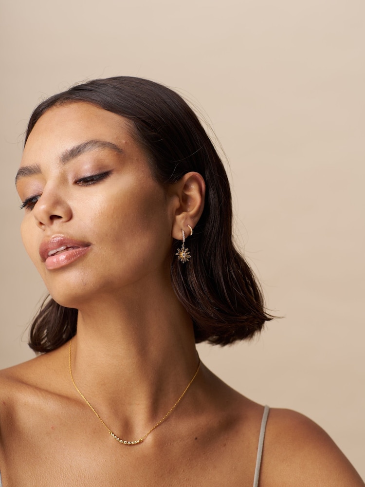 Orelia London Gold Tone Crystal Daisy Pave Huggie Hoop Earrings - Image 3 of 3 Orelia London Gold Tone Crystal Daisy Pave Huggie Hoop Earrings - Image 3 of 3