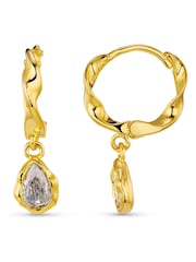 Orelia London Gold Tone Organic Twist & Teardrop Huggie Hoop Earrings - Image 1 of 3