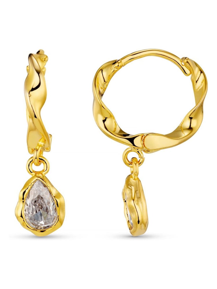 Orelia London Gold Tone Organic Twist & Teardrop Huggie Hoop Earrings - Image 1 of 3