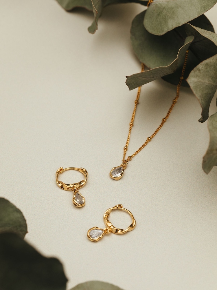 Orelia London Gold Tone Organic Twist & Teardrop Huggie Hoop Earrings - Image 2 of 3