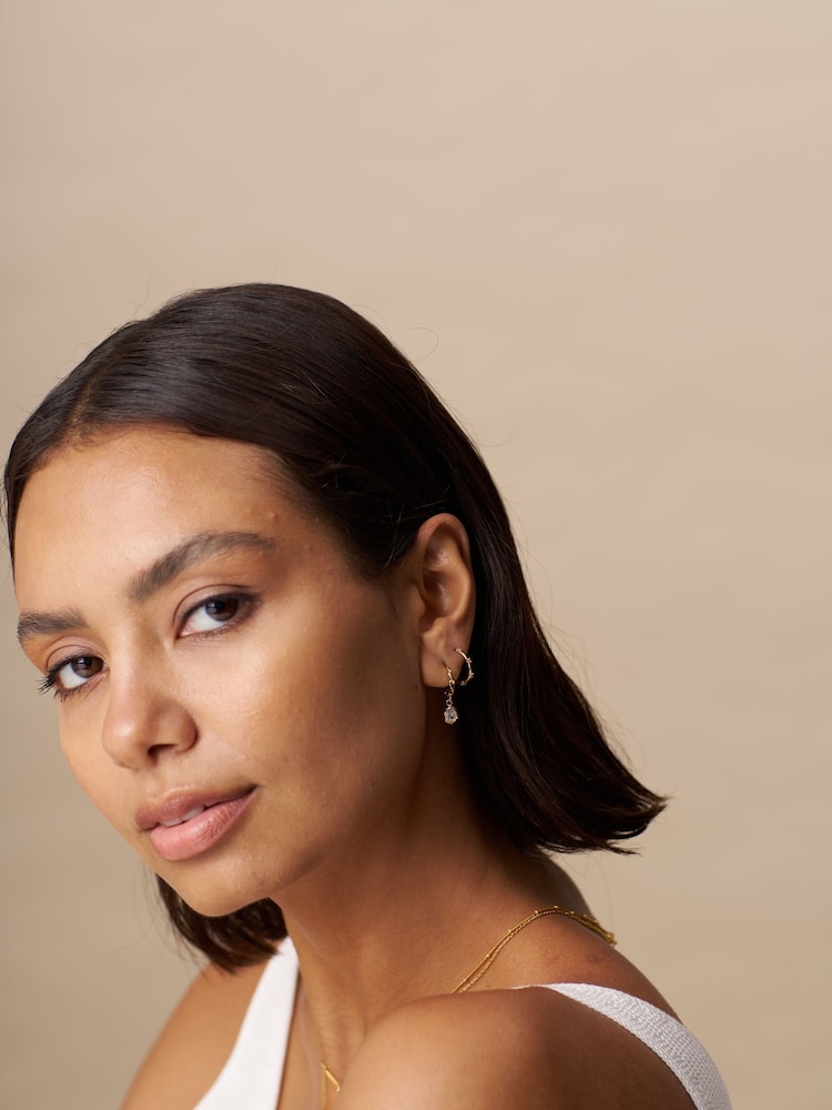 Orelia London Gold Tone Organic Twist & Teardrop Huggie Hoop Earrings - Image 3 of 3