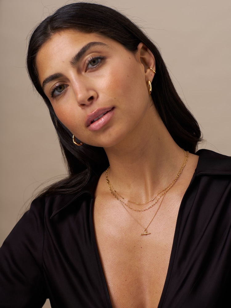 Orelia London Gold Tone Dainty T-Bar 3 Row Necklace - Image 1 of 3 Orelia London Gold Tone Dainty T-Bar 3 Row Necklace - Image 1 of 3