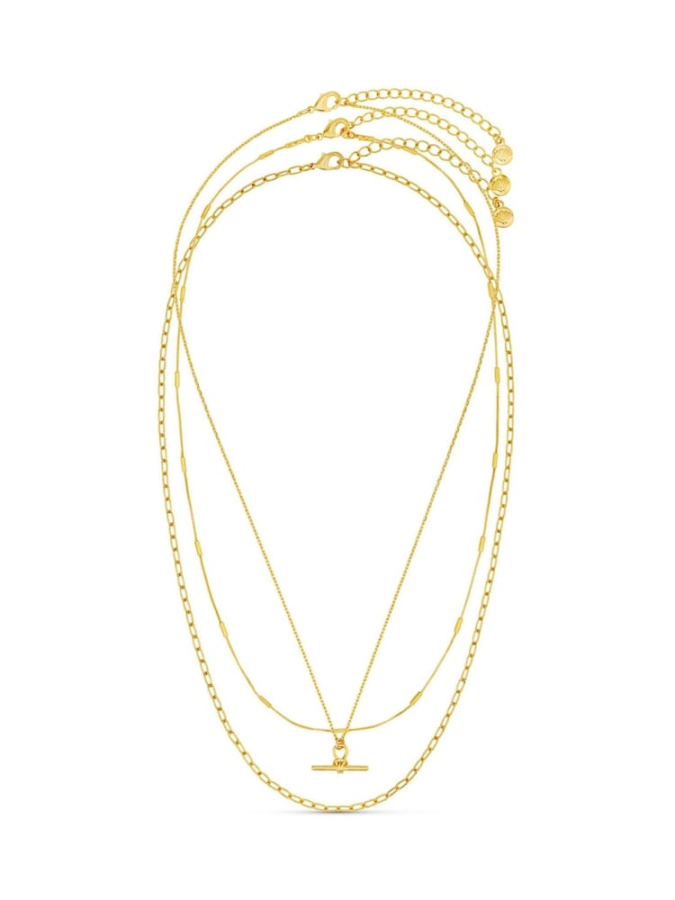 Orelia London Gold Tone Dainty T-Bar 3 Row Necklace - Image 2 of 3