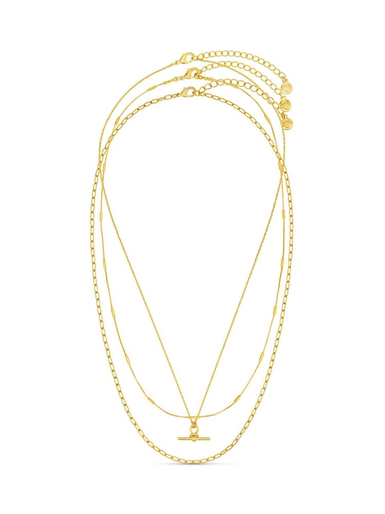 Orelia London Gold Tone Dainty T-Bar 3 Row Necklace - Image 2 of 3 Orelia London Gold Tone Dainty T-Bar 3 Row Necklace - Image 2 of 3