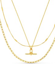 Orelia London Gold Tone Dainty T-Bar 3 Row Necklace - Image 3 of 3
