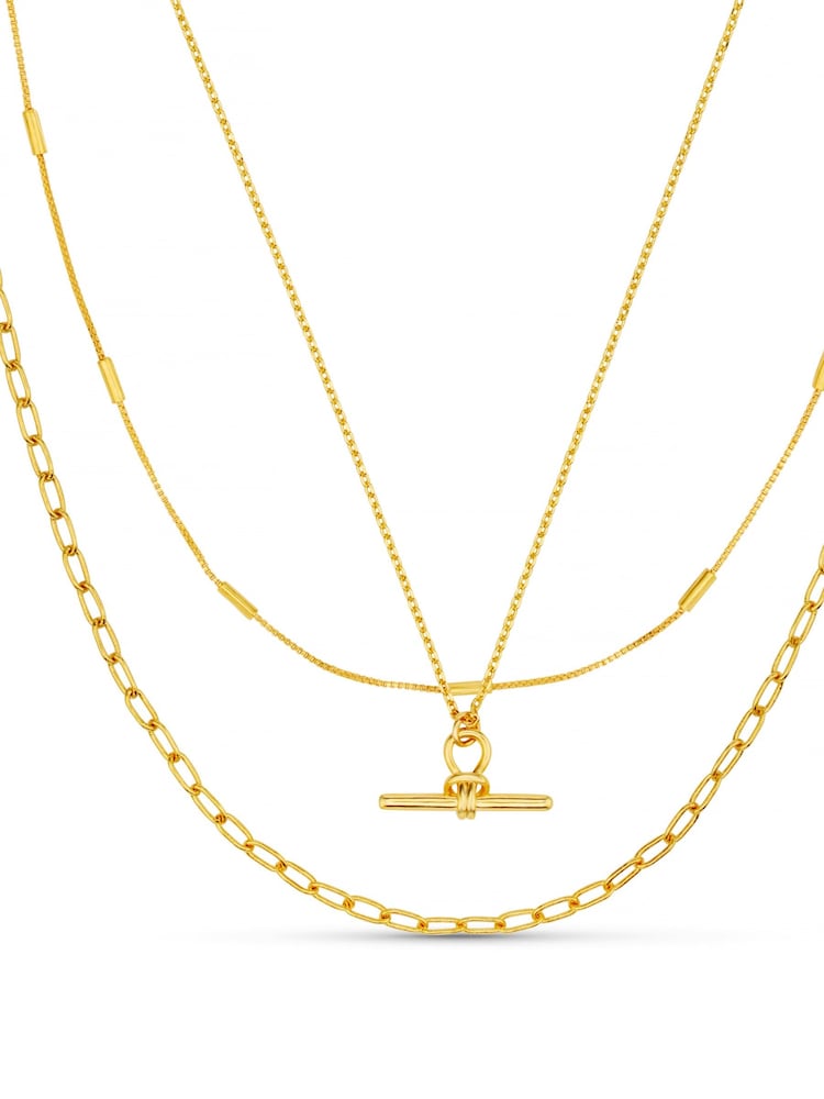 Orelia London Gold Tone Dainty T-Bar 3 Row Necklace - Image 3 of 3 Orelia London Gold Tone Dainty T-Bar 3 Row Necklace - Image 3 of 3