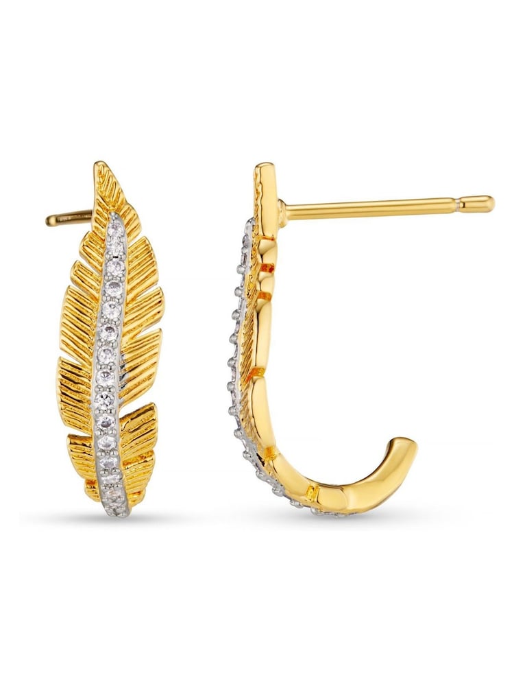 Orelia London Gold Tone Pave Leaf Curved Stud Earrings - Image 1 of 3