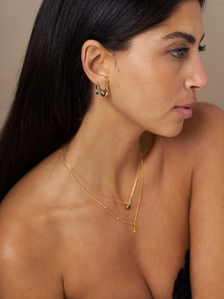 Orelia London Emerald Drop Swarovski Crystal Huggie Hoop Earrings - Image 2 of 2 Orelia London Emerald Drop Swarovski Crystal Huggie Hoop Earrings - Image 2 of 2