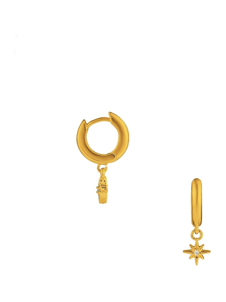 Orelia London Gold Tone Pave Micro Starburst Huggie Hoop Earrings - Image 1 of 2
