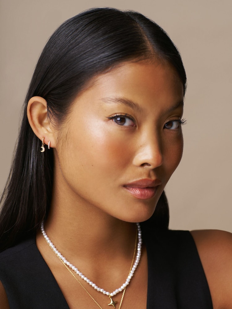 Orelia London Gold Tone Pave Moon Charm Micro Hoops - Image 2 of 2