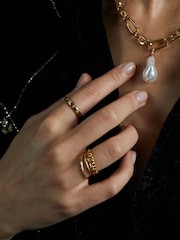 Orelia London Gold Tone Crystal Engraved Starburst Ring - Image 1 of 3