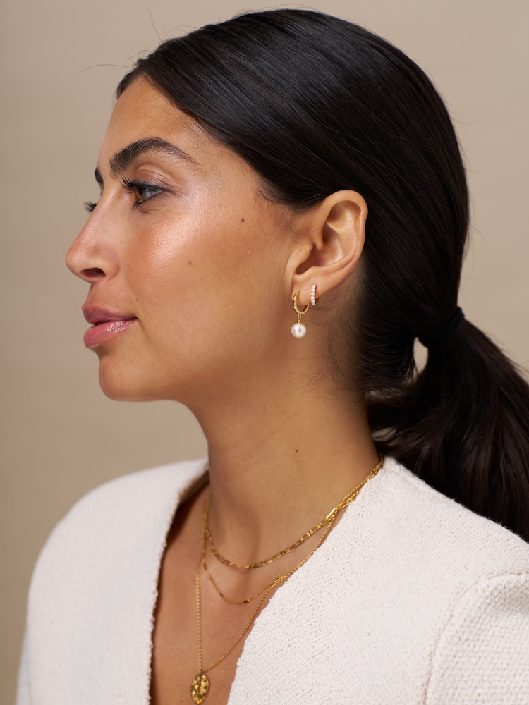 Orelia London Pearl Drop Huggie Hoop Earrings - Image 2 of 2 Orelia London Pearl Drop Huggie Hoop Earrings - Image 2 of 2