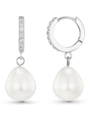 Orelia London Pearl Drop Pave Hoop Earrings - Image 2 of 3