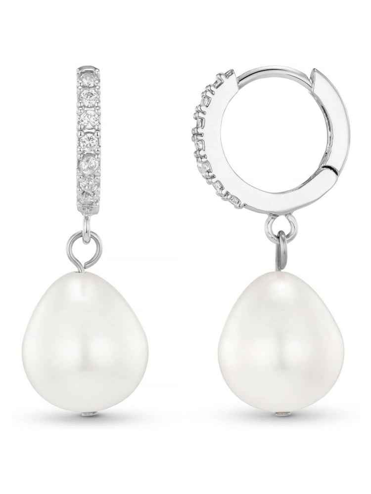 Orelia London Pearl Drop Pave Hoop Earrings - Image 2 of 3