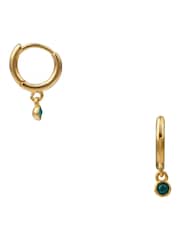 Orelia London Gold Tone Mini Swarovski Drop Emerald Micro Hoop Earrings - Image 1 of 2