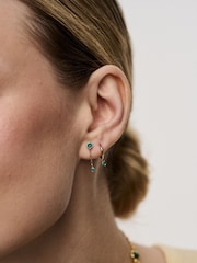 Orelia London Gold Tone Mini Swarovski Drop Emerald Micro Hoop Earrings - Image 2 of 2