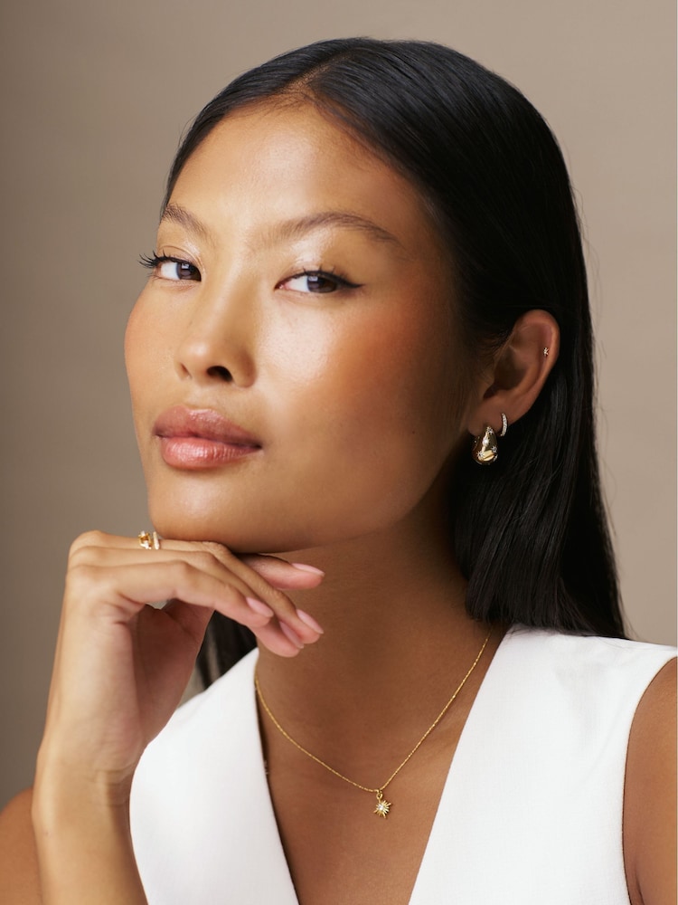 Orelia London Gold Tone Tapered Crystal Starburst Hoop Earrings - Image 3 of 3 Orelia London Gold Tone Tapered Crystal Starburst Hoop Earrings - Image 3 of 3