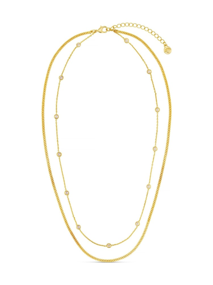 Orelia London Gold Tone Stationed Crystal & Snake 2-Row Necklace - Image 1 of 4