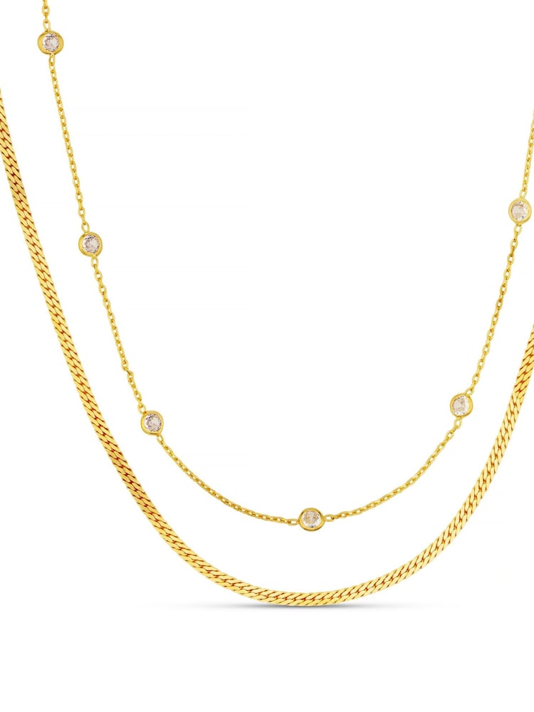 Orelia London Gold Tone Stationed Crystal & Snake 2-Row Necklace - Image 2 of 4