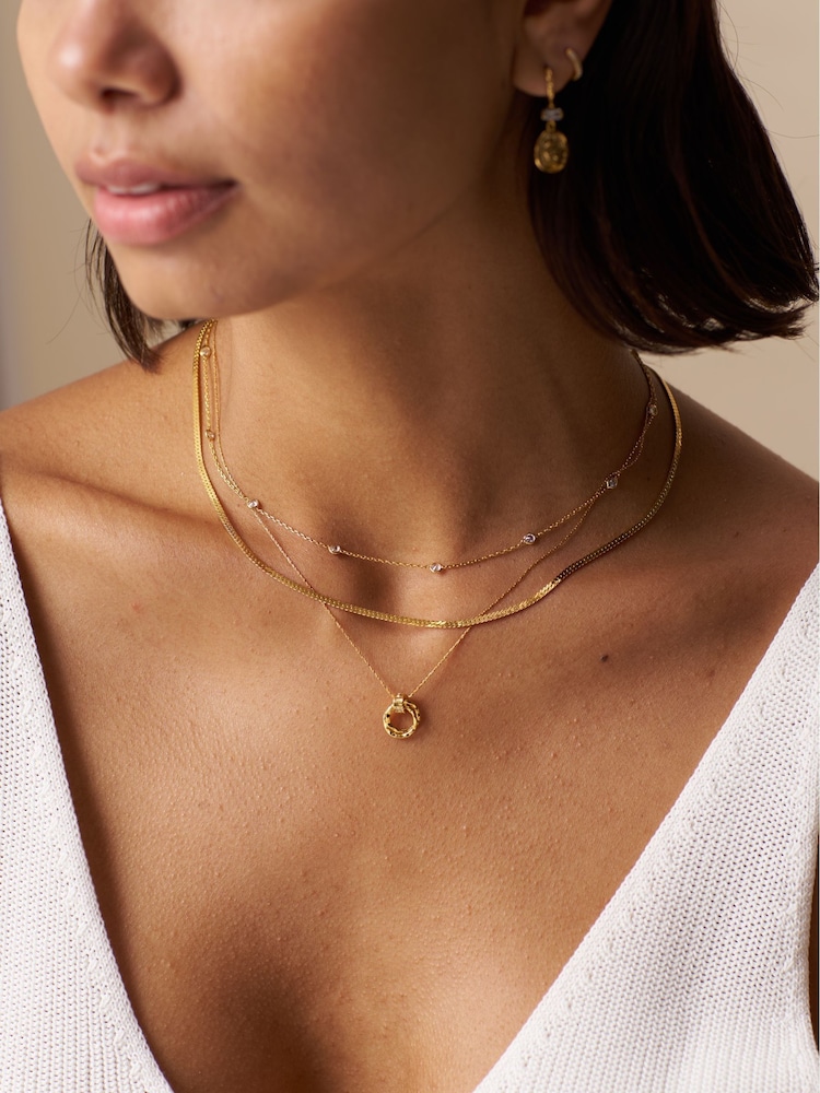Orelia London Gold Tone Stationed Crystal & Snake 2-Row Necklace - Image 4 of 4
