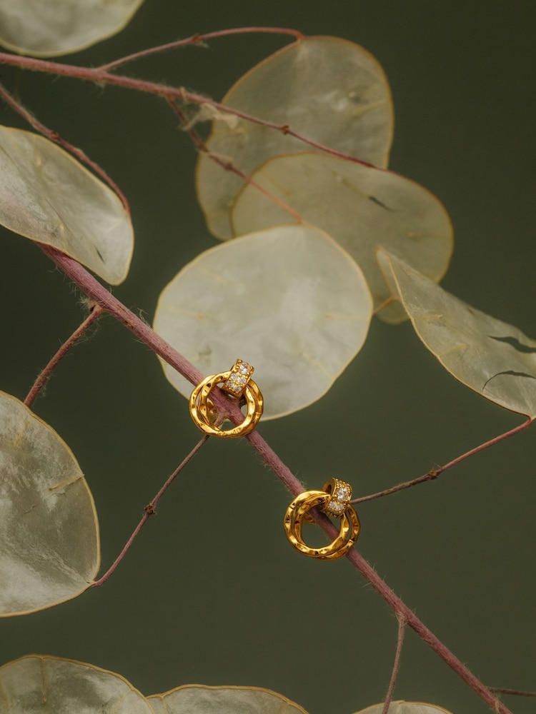 Orelia London Mini Gold Tone Pave & Open Circle Interlocking Stud Earrings - Image 2 of 3 Orelia London Mini Gold Tone Pave & Open Circle Interlocking Stud Earrings - Image 2 of 3