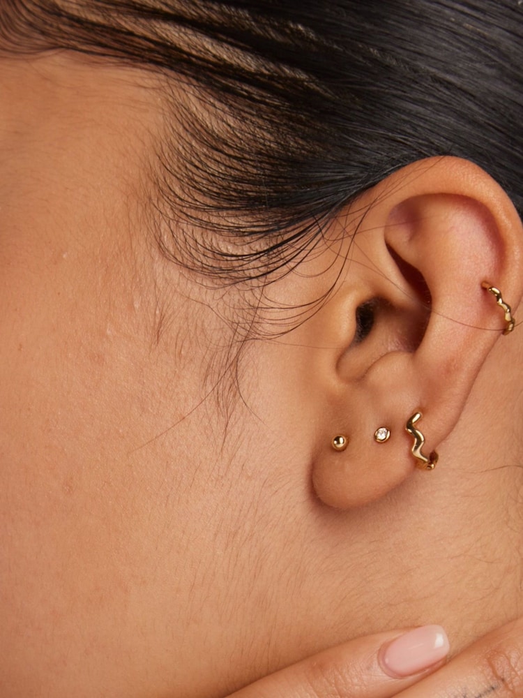 Orelia London Wave Huggie 3 Pack Ear Party Earrings - Image 2 of 2