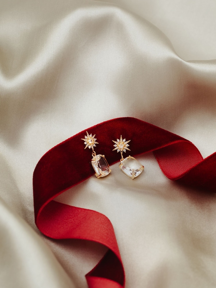 Orelia London Gold Tone Pave Starburst & Crystal Drop Earrings - Image 2 of 3 Orelia London Gold Tone Pave Starburst & Crystal Drop Earrings - Image 2 of 3