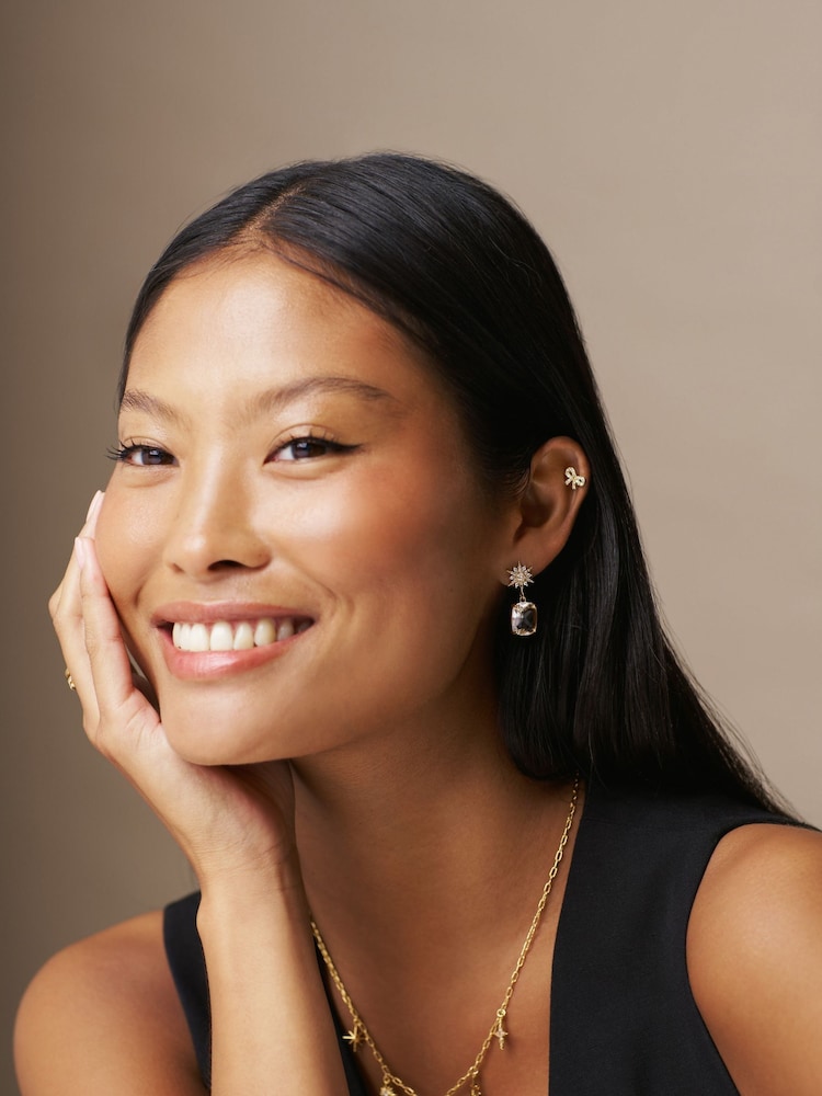 Orelia London Gold Tone Pave Starburst & Crystal Drop Earrings - Image 3 of 3 Orelia London Gold Tone Pave Starburst & Crystal Drop Earrings - Image 3 of 3