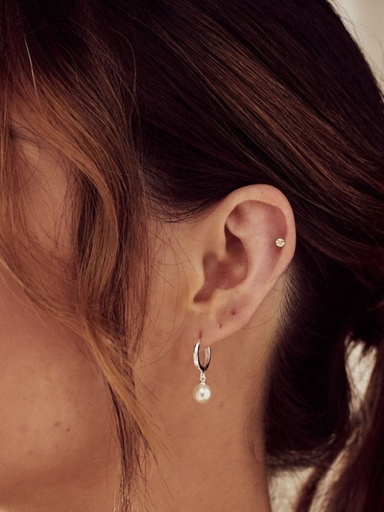 Orelia London Pearl Drop Huggie Hoop Earrings - Image 2 of 2 Orelia London Pearl Drop Huggie Hoop Earrings - Image 2 of 2